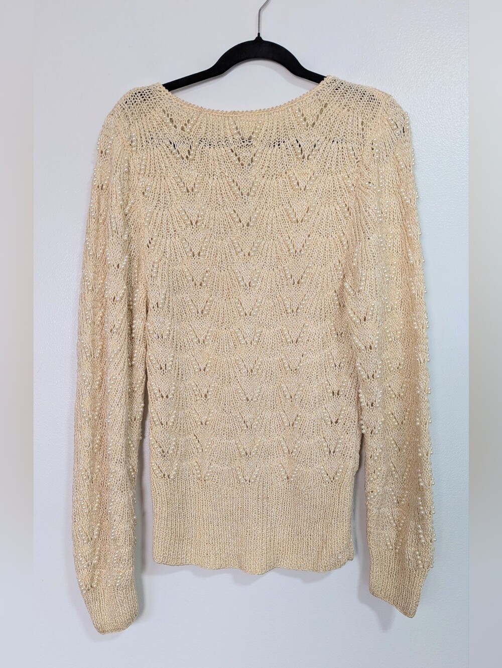 Vintage Kashiwa Cream Heavy Beaded Knit Sweater Made in Hong Kong Medium